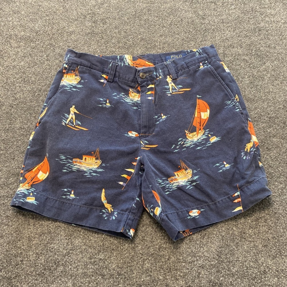Polo by Ralph Lauren Navy Shorts with Orange & Cream Nautical Print